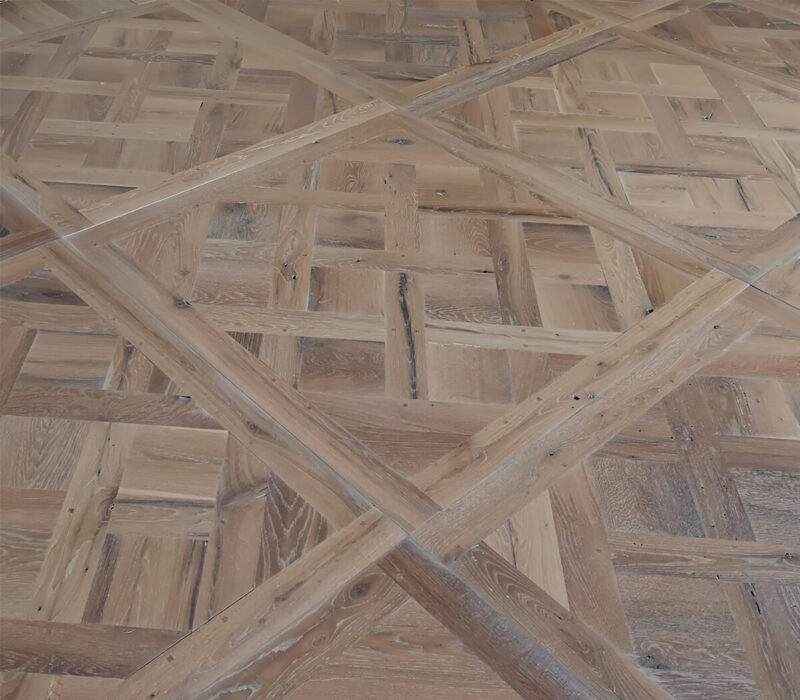 Old oak parquet flooring, Hungarian point or herringbone