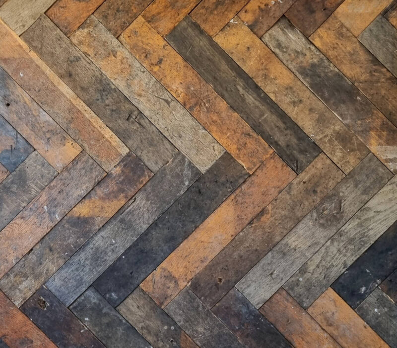 Old oak parquet flooring, Hungarian point or herringbone